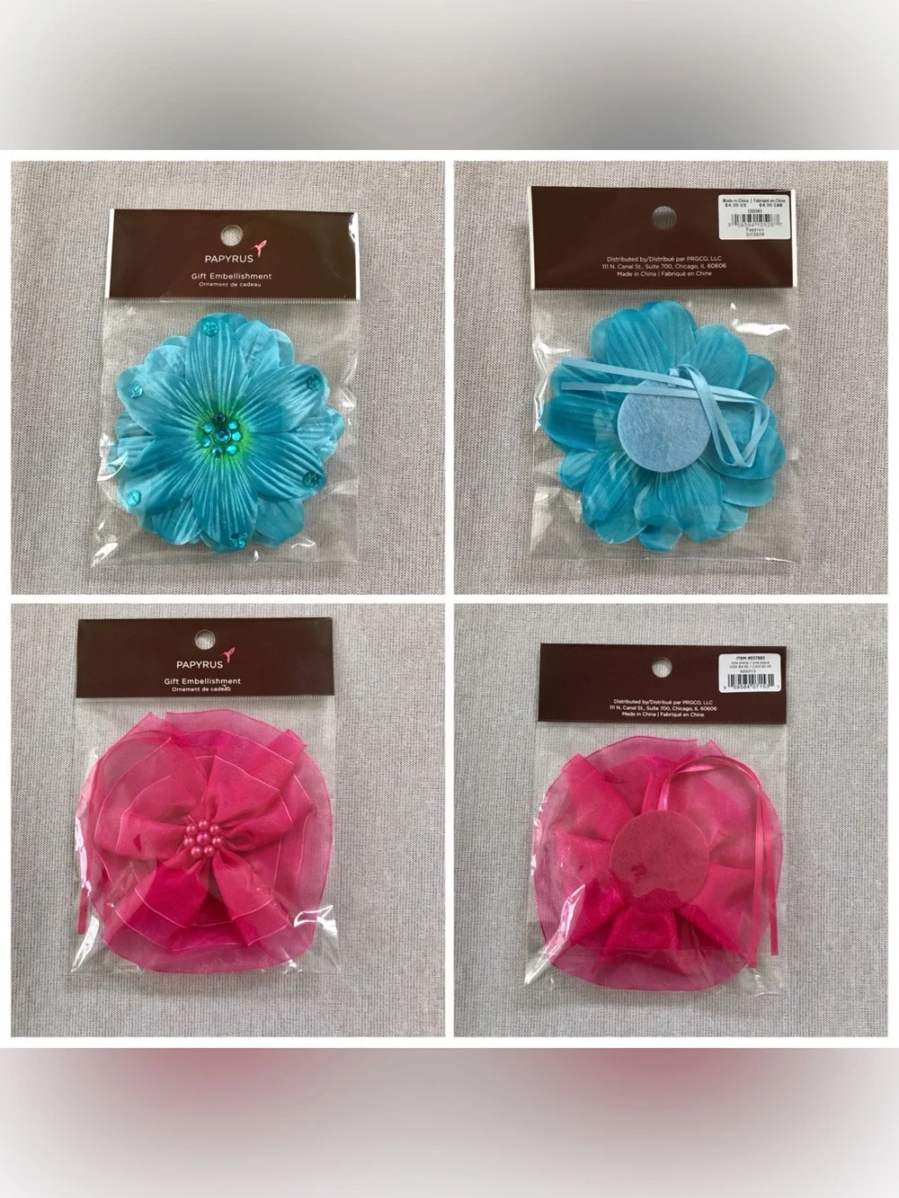 Papyrus NWT 6 Set Floral Gift Embellishments Magenta Pink Teal Blue & Coral